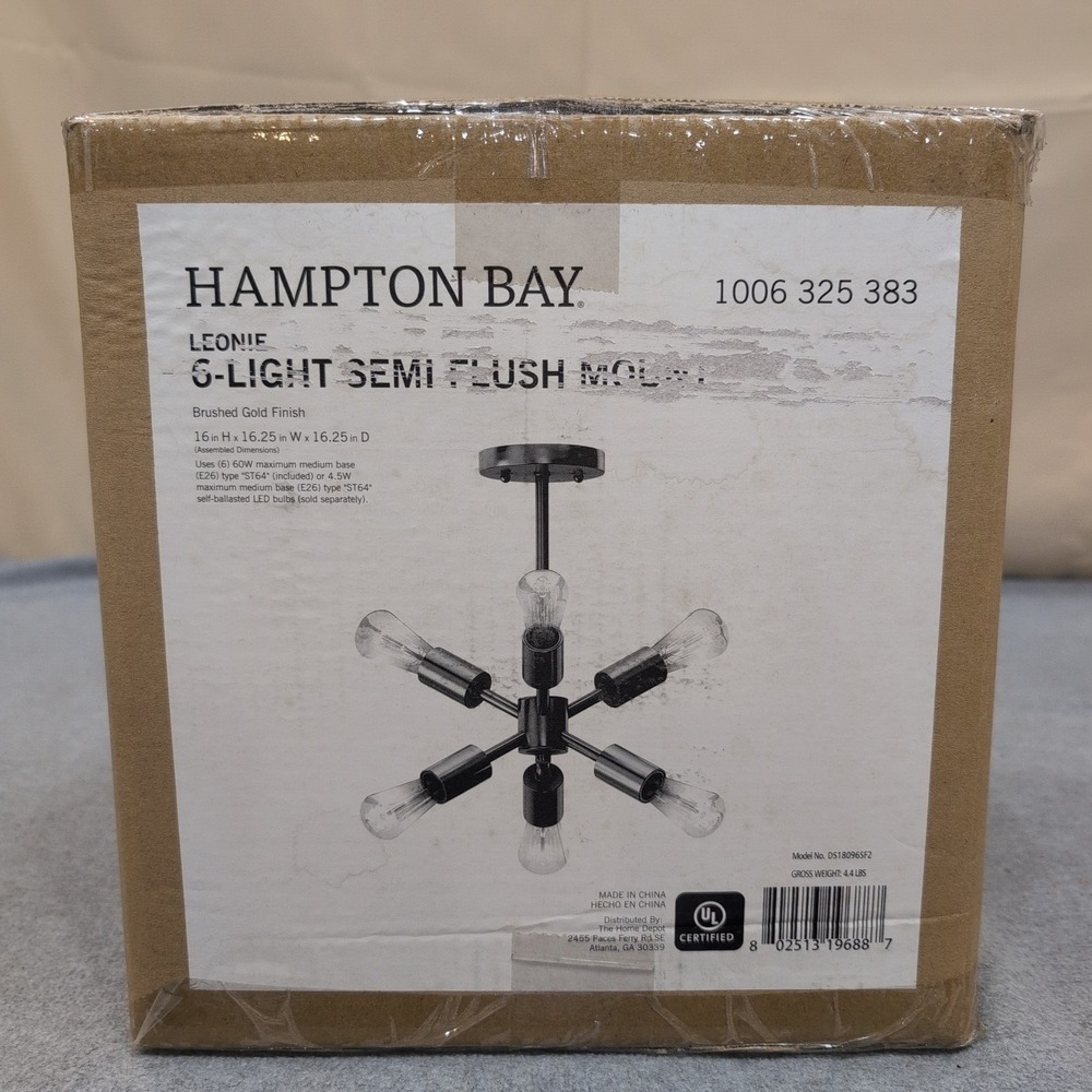 Hampton Bay Leonie 6-Light Semi Flush Mount Brushed Gold Sputnik DS18096SF2 - Picture 2 of 6